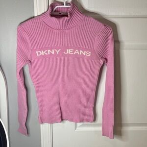 DKNY Pink Ribbed Long Sleeve Top